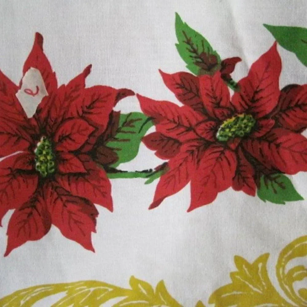 Round Tablecloth Christmas Poinsettia White 61x62